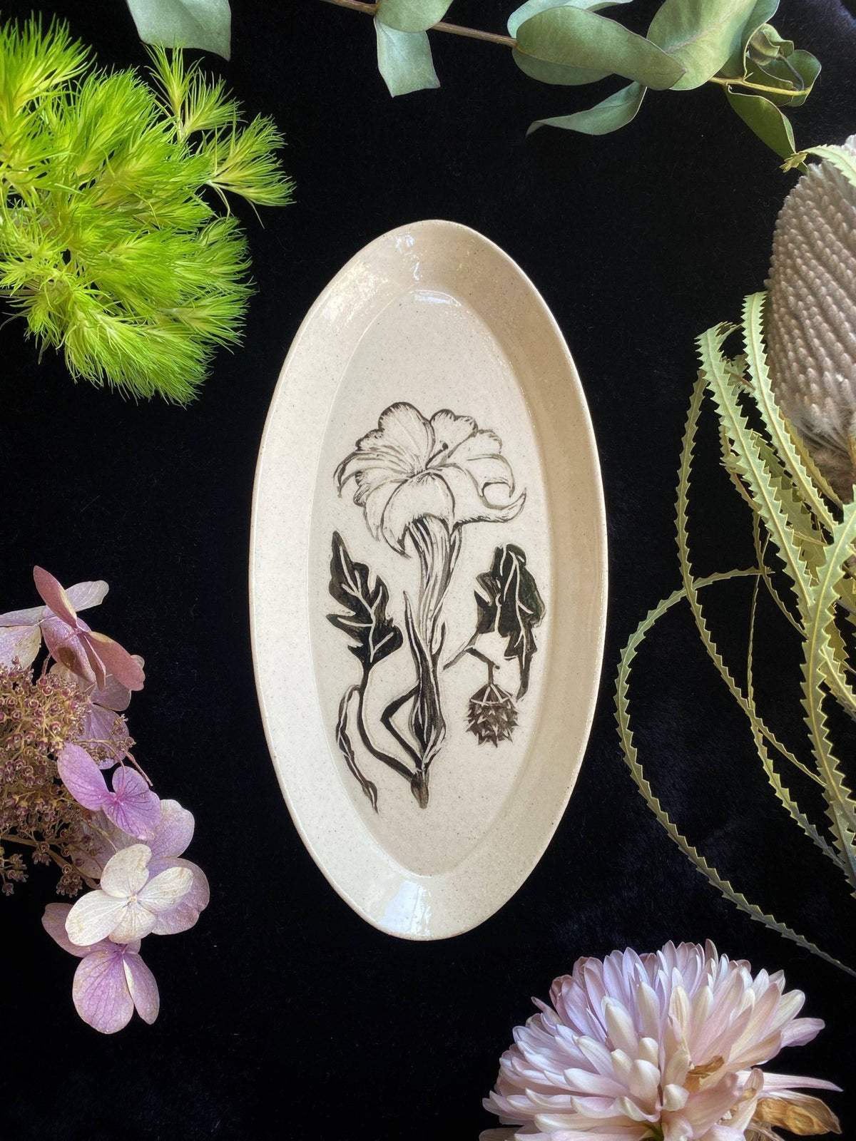 Ivory Datura Ceramic Offering Plate - Shop at Persephone's Hearth
