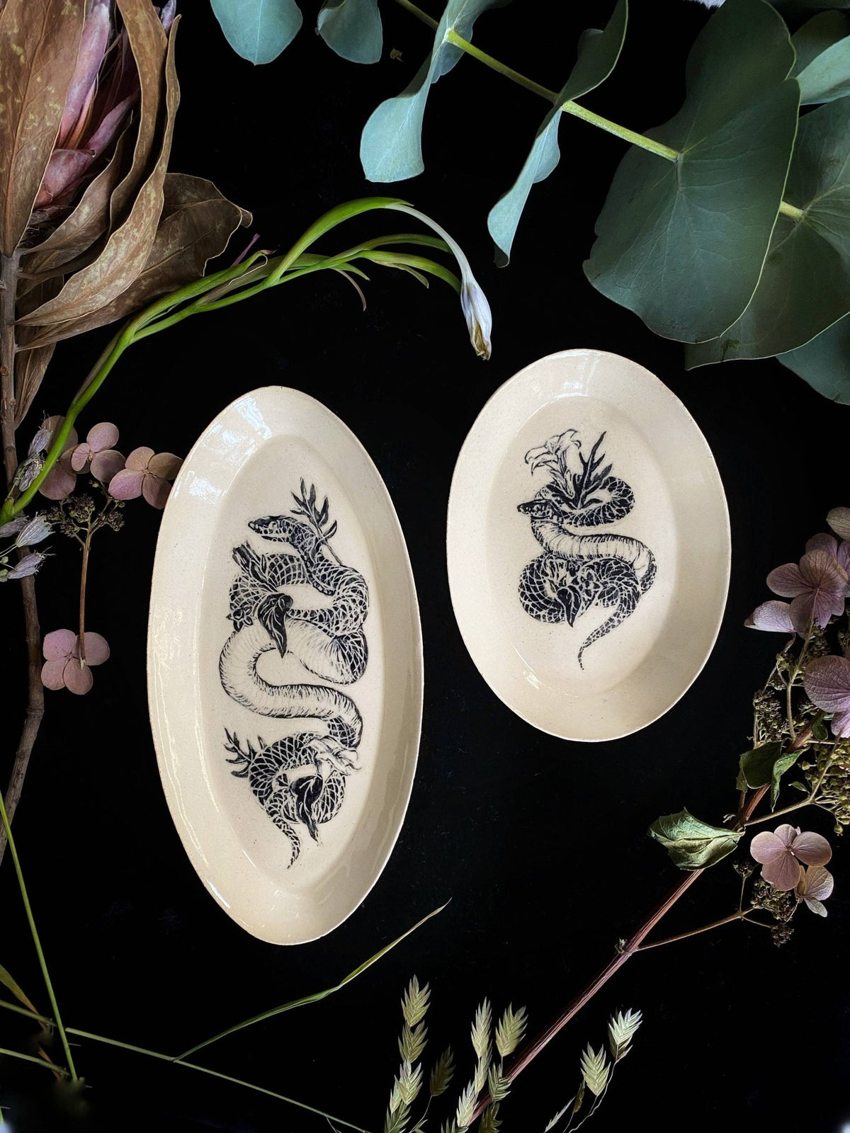 Ivory Snake and Poison Plant Ceramic Offering Plate - Shop at Persephone's Hearth