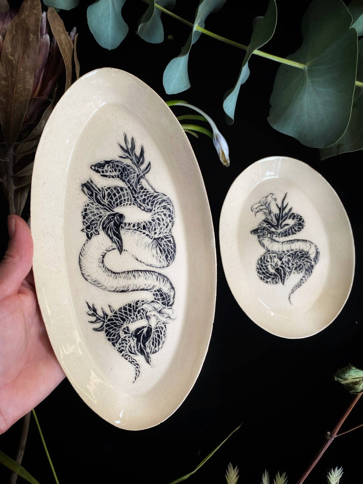 Ivory Snake and Poison Plant Ceramic Offering Plate - Shop at Persephone's Hearth