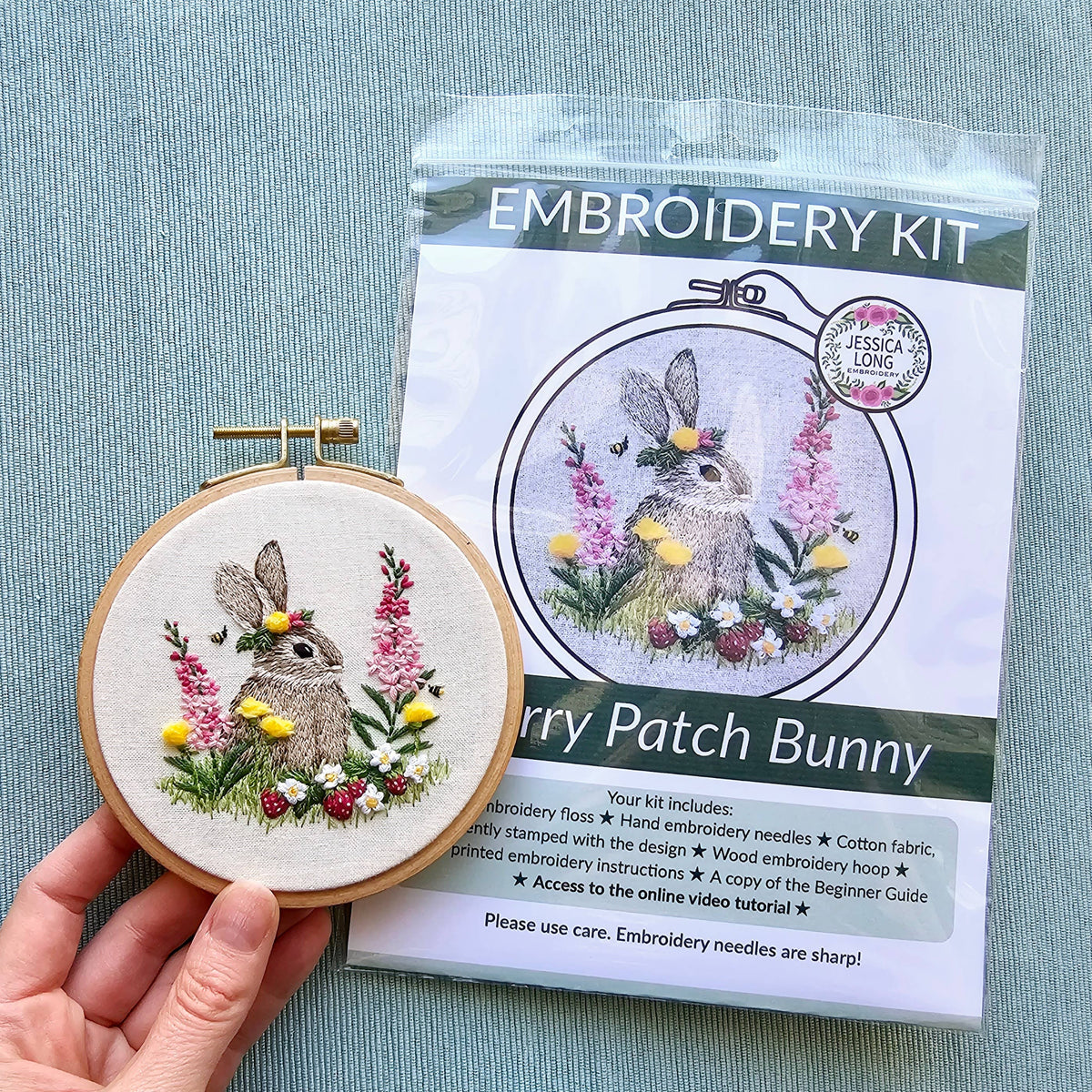 Jessica Long Embroidery Berry Patch Bunny hand embroidery craft kit