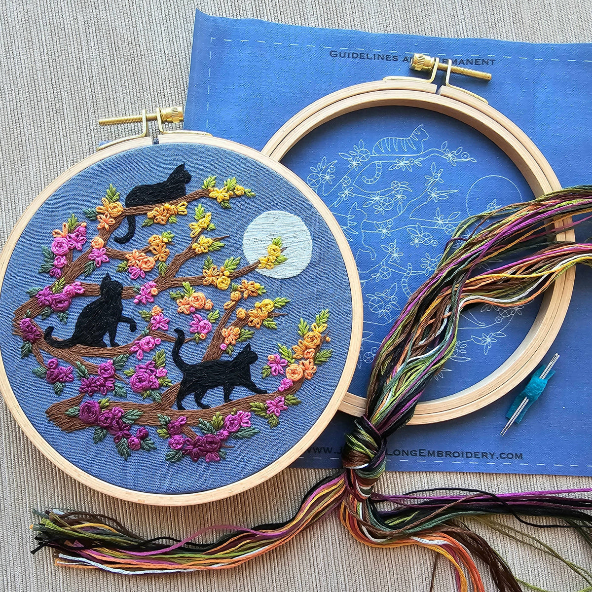 Jessica Long Embroidery Cats & Full Moon Embroidery Kit: Black Cats