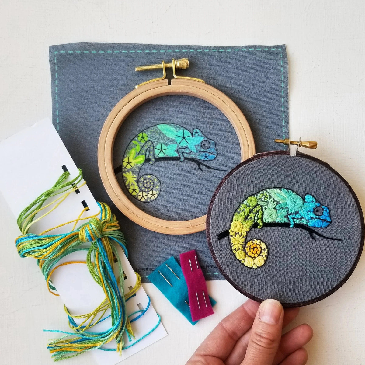 Jessica Long Embroidery Embroidery Kit 4" Beginner Chameleon Embroidery Kit