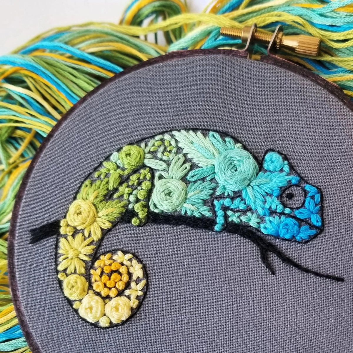 Jessica Long Embroidery Embroidery Kit 4" Beginner Chameleon Embroidery Kit