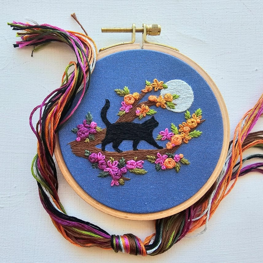 Jessica Long Embroidery Embroidery Kit 4" Beginner Mini Black Cats & Full Moon Embroidery Kit