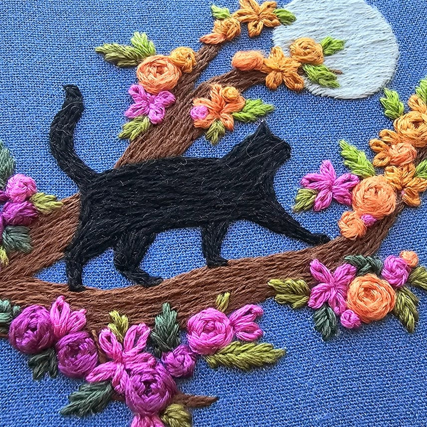 Jessica Long Embroidery Embroidery Kit 4" Beginner Mini Black Cats & Full Moon Embroidery Kit