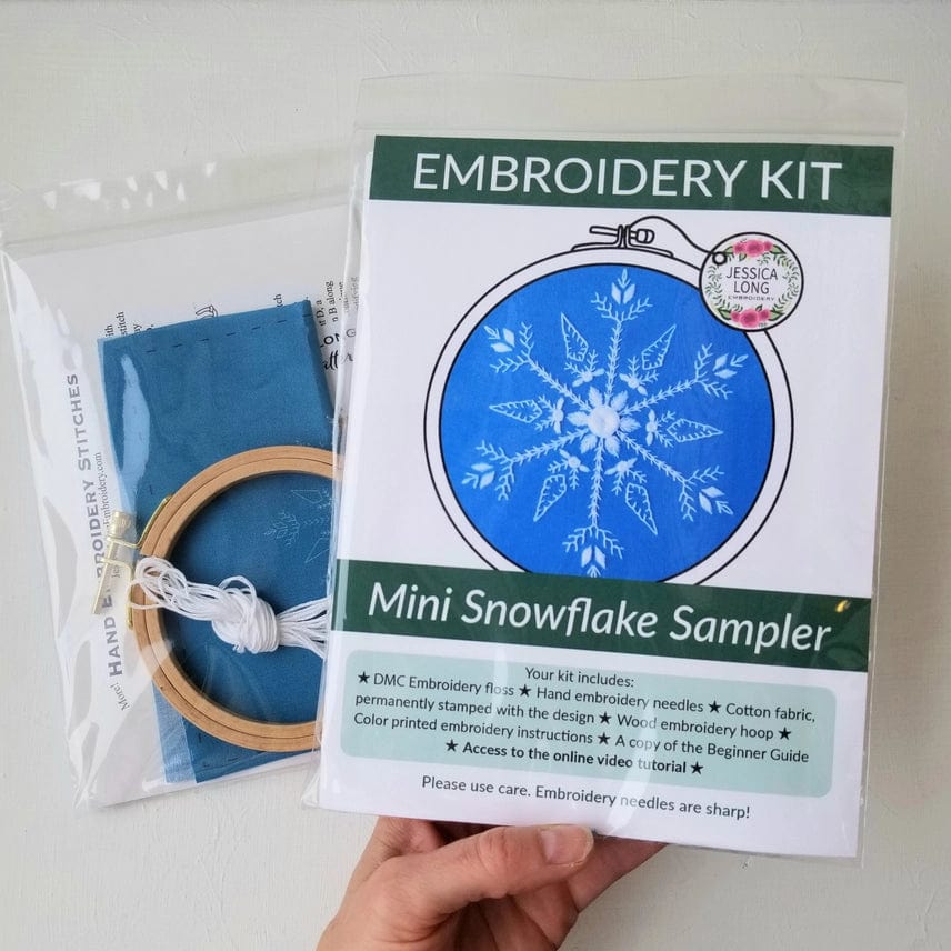 Jessica Long Embroidery Embroidery Kit 4" Beginner Mini Snowflake Sampler Embroidery Kit