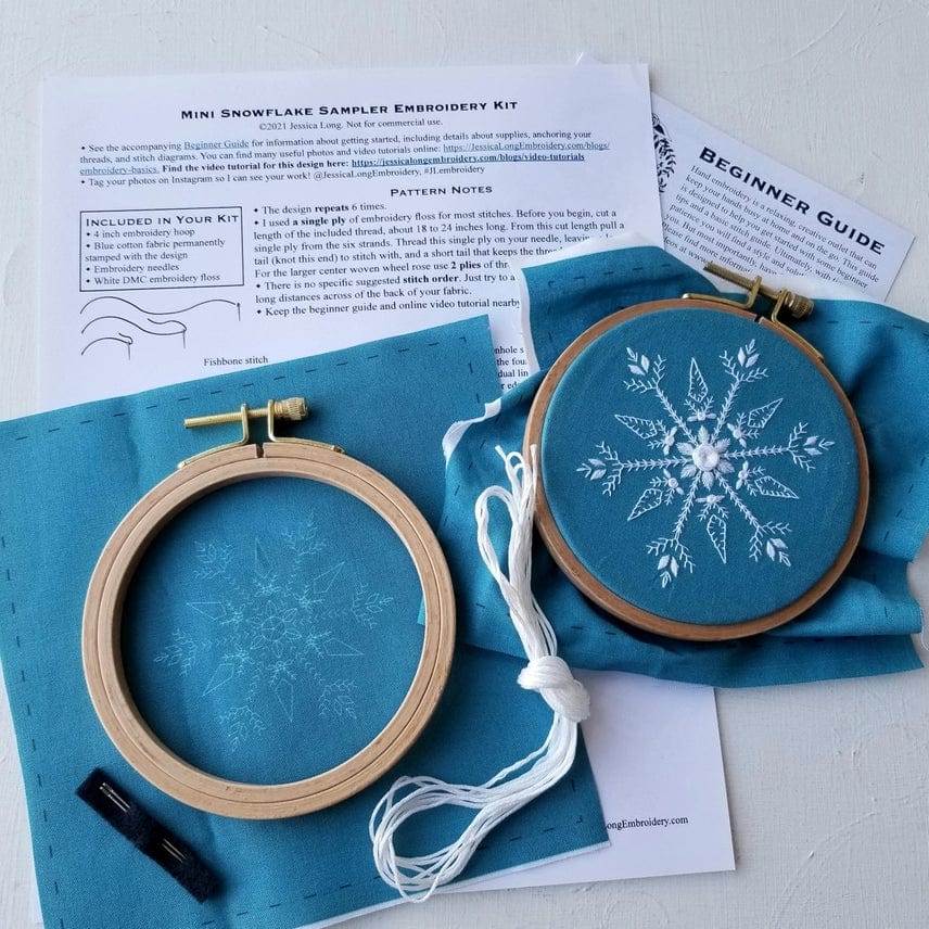 Jessica Long Embroidery Embroidery Kit 4" Beginner Mini Snowflake Sampler Embroidery Kit