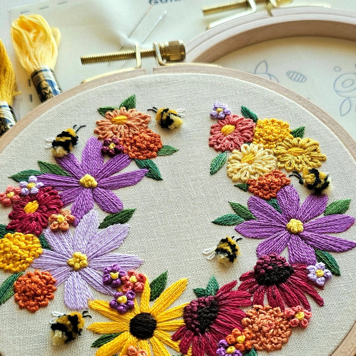 Jessica Long Embroidery Embroidery Kit 5" Beginner Bumblebee Bouquet Embroidery Kit