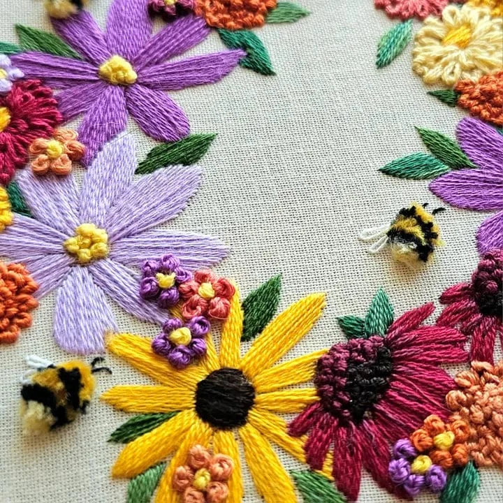 Jessica Long Embroidery Embroidery Kit 5" Beginner Bumblebee Bouquet Embroidery Kit