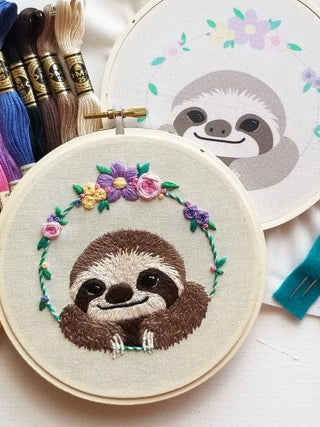 Jessica Long Embroidery Embroidery Kit 5" Beginner Smiling Sloth Embroidery Kit