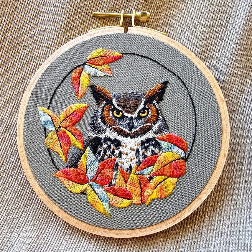 Jessica Long Embroidery Embroidery Kit 5" Great Horned Owl Embroidery Kit