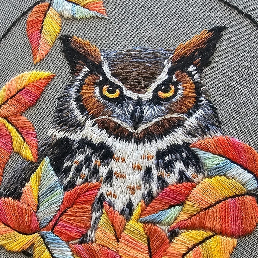 Jessica Long Embroidery Embroidery Kit 5" Great Horned Owl Embroidery Kit