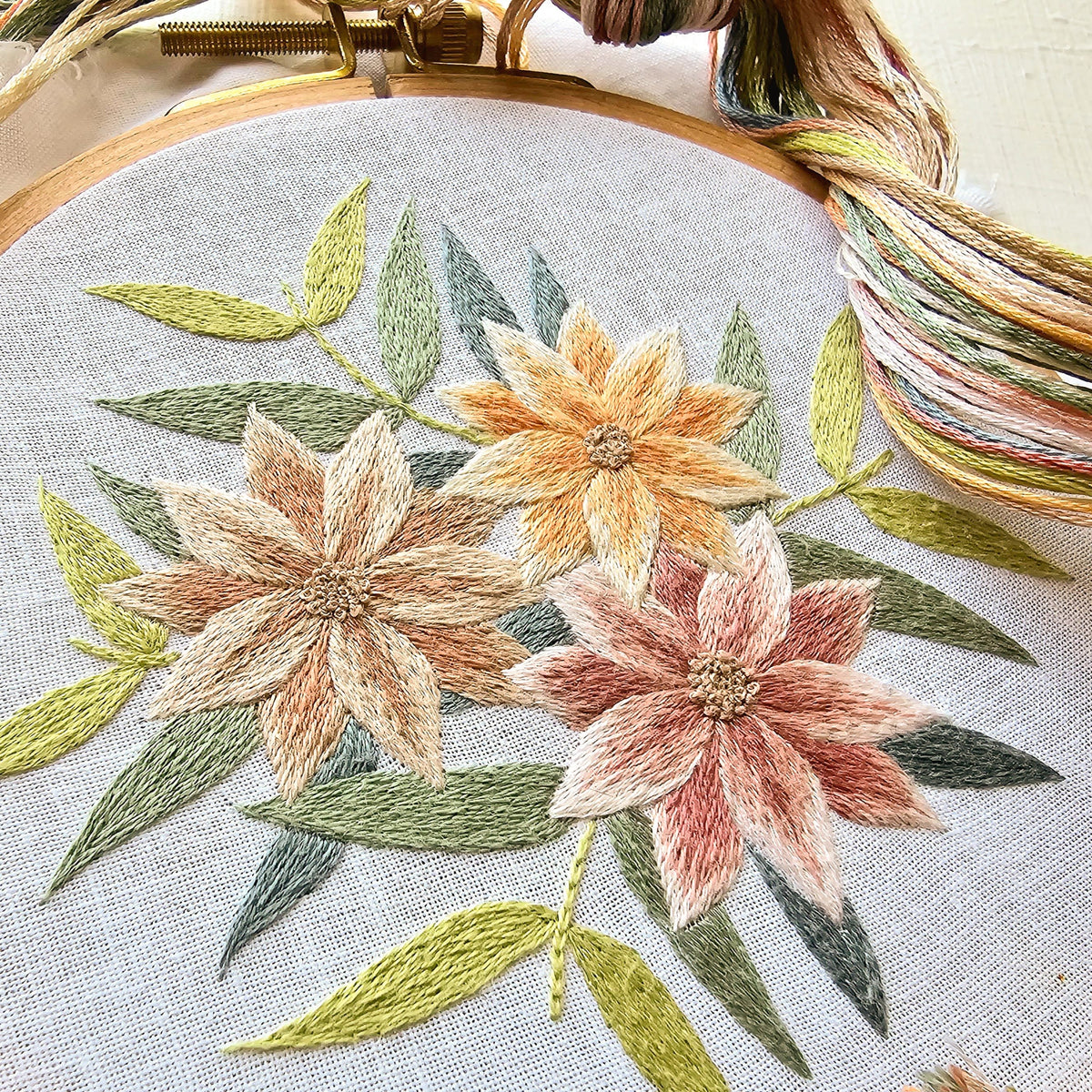 Jessica Long Embroidery Embroidery Kit 5" Painted Flowers Embroidery Kit