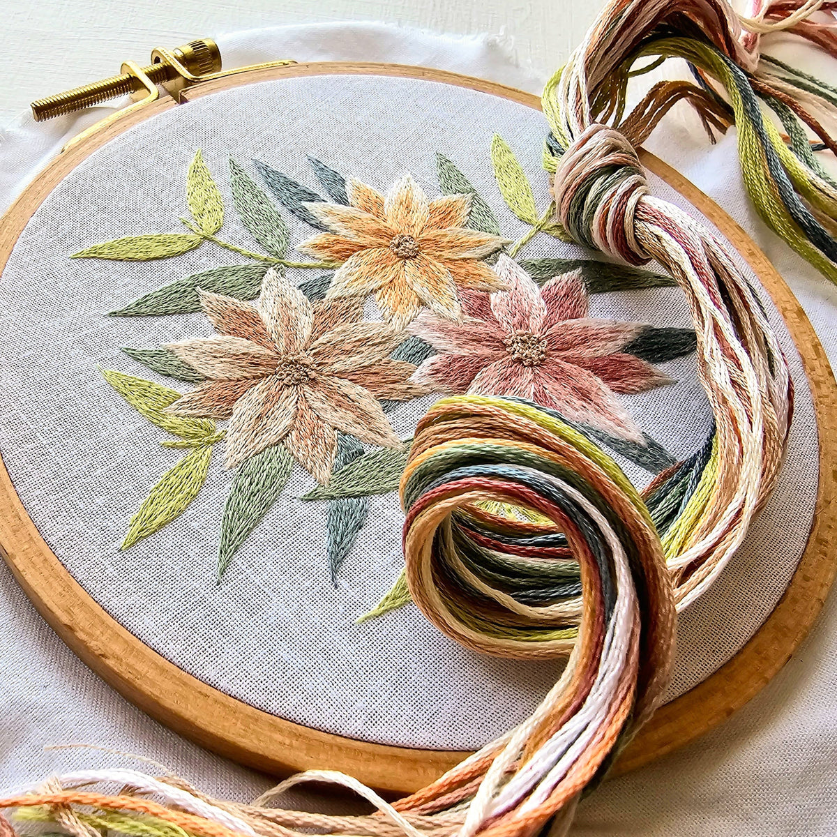 Jessica Long Embroidery Embroidery Kit 5" Painted Flowers Embroidery Kit