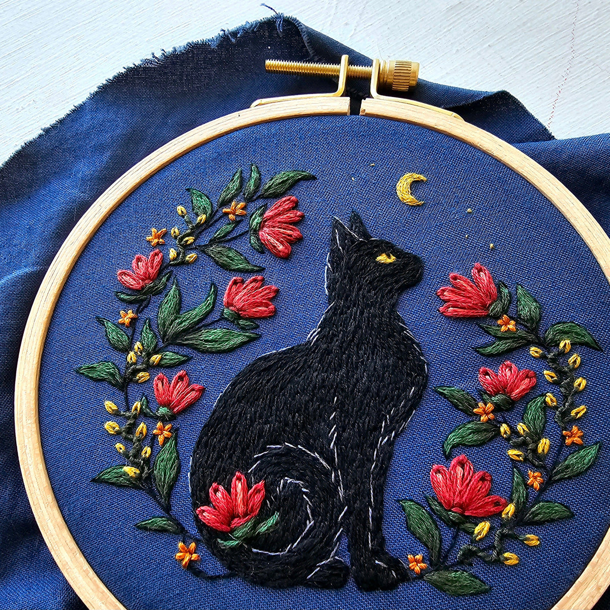 Jessica Long Embroidery Embroidery Kit 6" Beginner Stargazer Black Cat Embroidery Kit