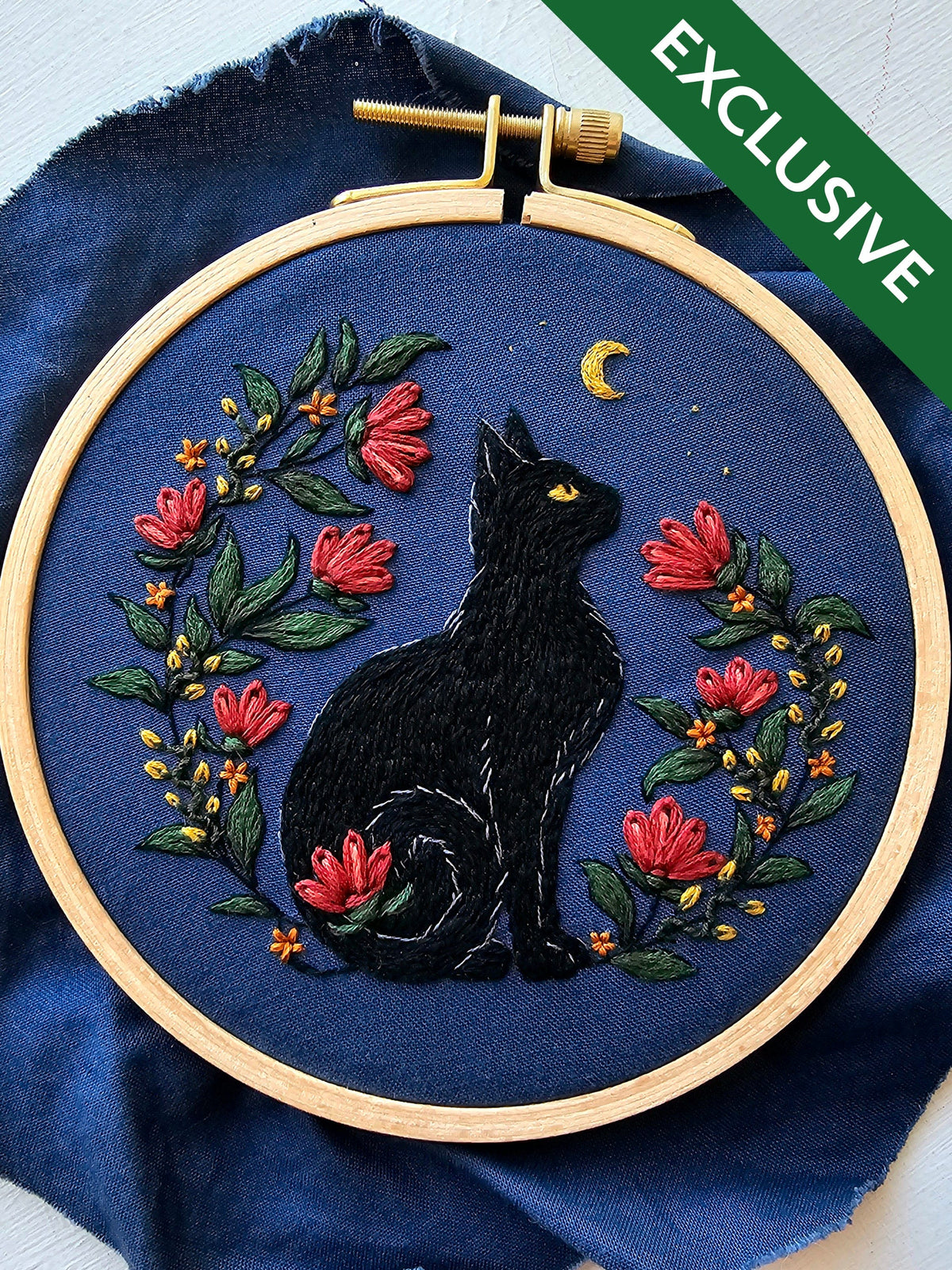 Jessica Long Embroidery Embroidery Kit 6" Beginner Stargazer Black Cat Embroidery Kit