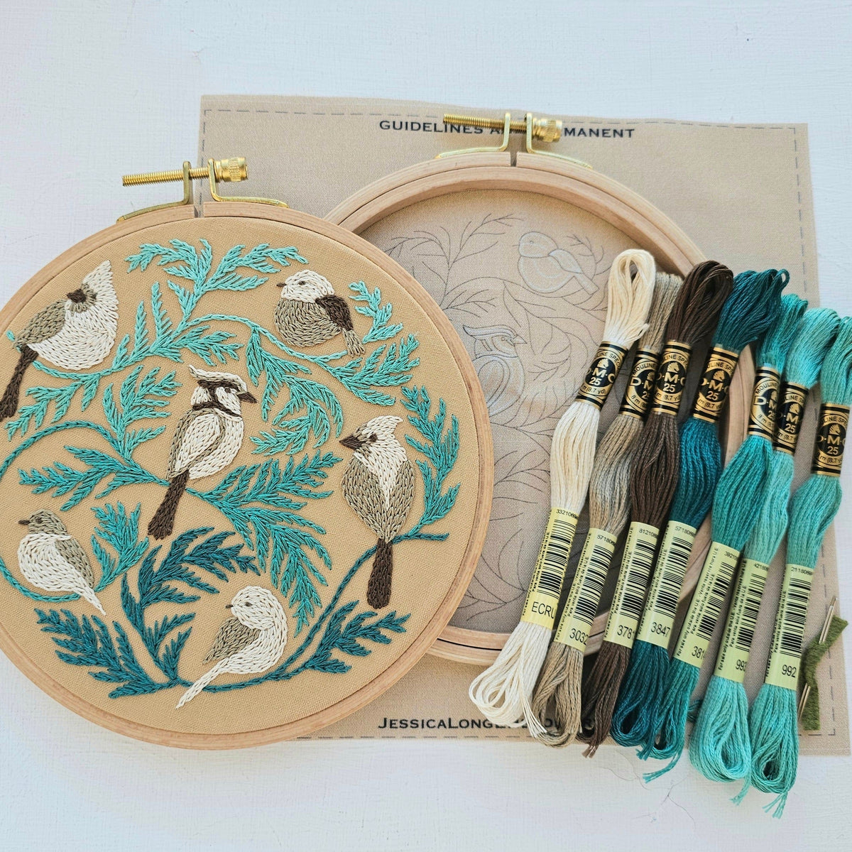 Jessica Long Embroidery Embroidery Kit 6" Beginner Winter Birds Embroidery Kit