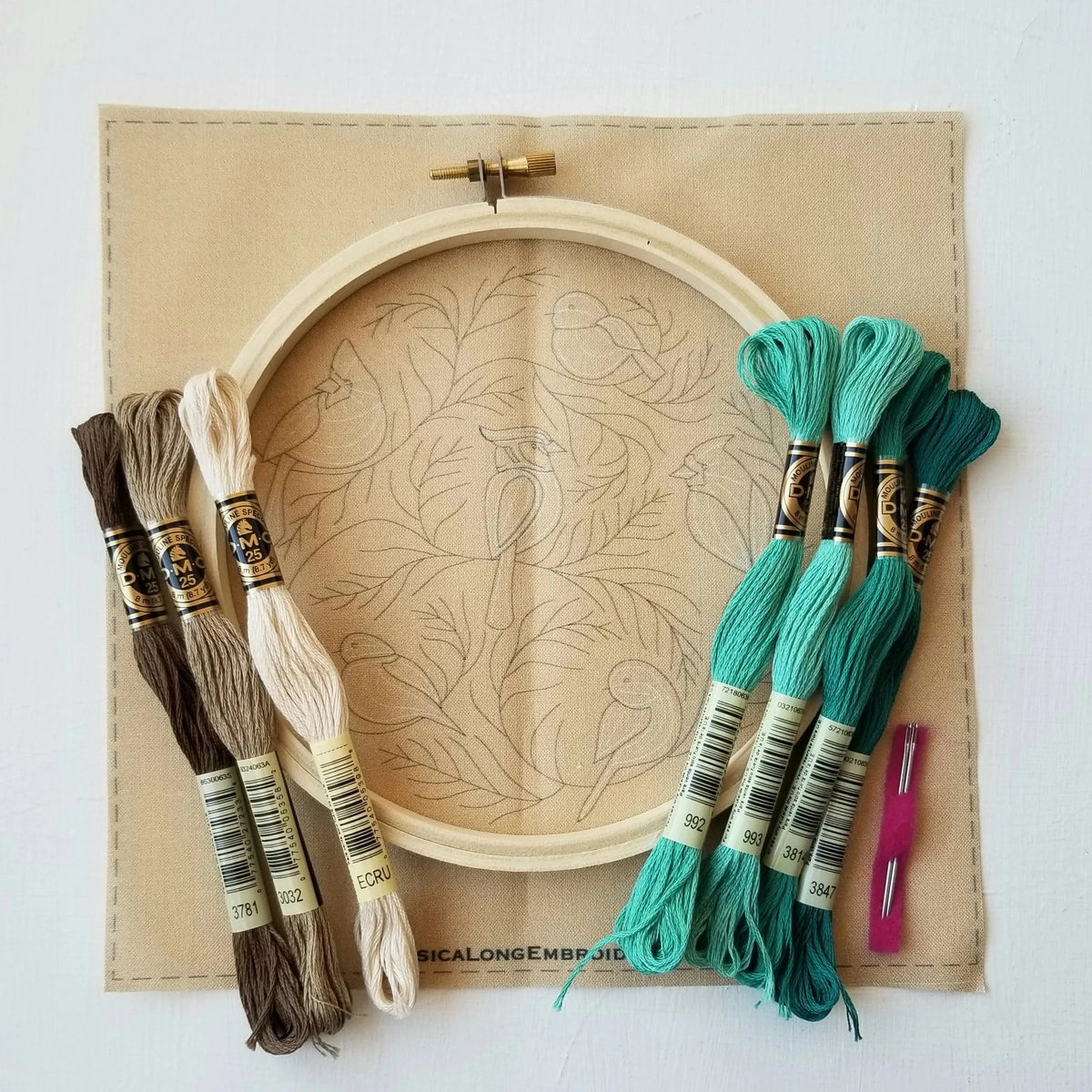 Jessica Long Embroidery Embroidery Kit 6" Beginner Winter Birds Embroidery Kit