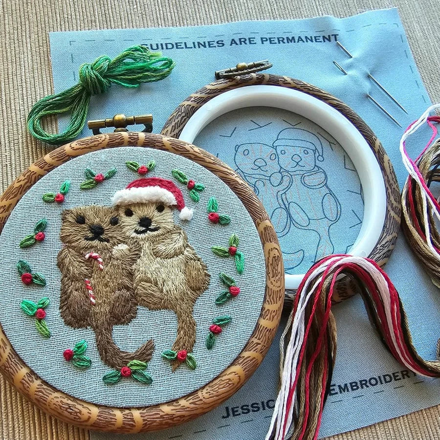 Jessica Long Embroidery Embroidery Kit *Pre-Order* 3" Otterly Adorable Ornament Embroidery Kit