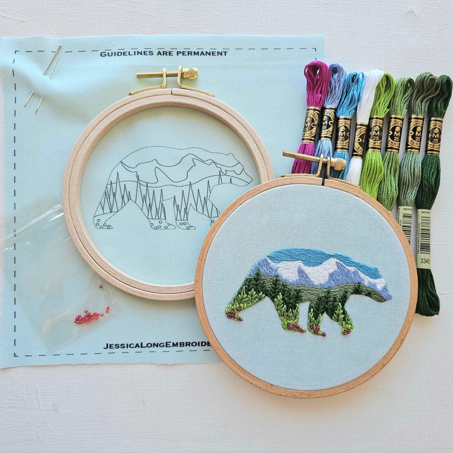 Jessica Long Embroidery Embroidery Kit *Pre-Order* 5" Beginner Mountain Bear Beaded Embroidery Kit