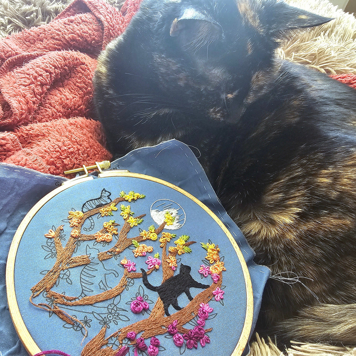 Jessica Long Embroidery Embroidery Kit *Pre-Order* 6" Beginner Black Cats & Full Moon Embroidery Kit