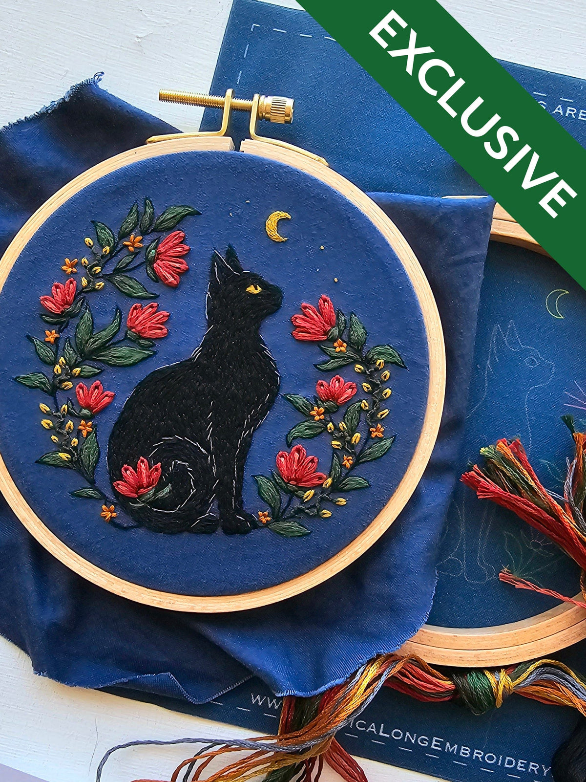 Jessica Long Embroidery Embroidery Kit *Pre-order* 6" Beginner Stargazer Black Cat Embroidery Kit