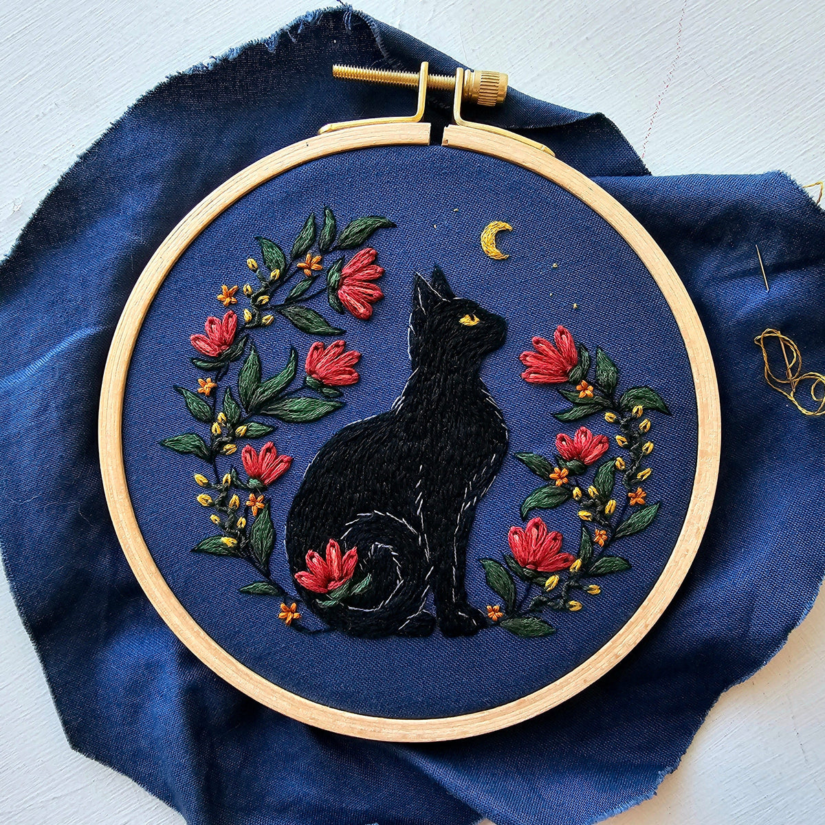 Jessica Long Embroidery Embroidery Kit *Pre-order* 6" Beginner Stargazer Black Cat Embroidery Kit