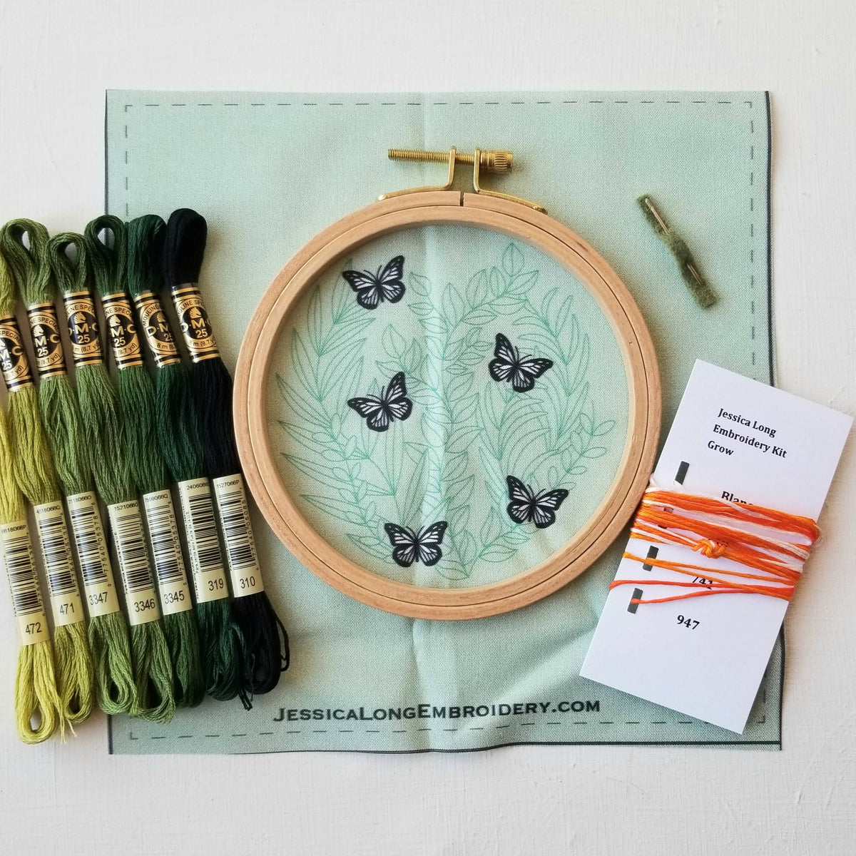 Jessica Long Embroidery "Love Grows" butterfly hand embroidery kit