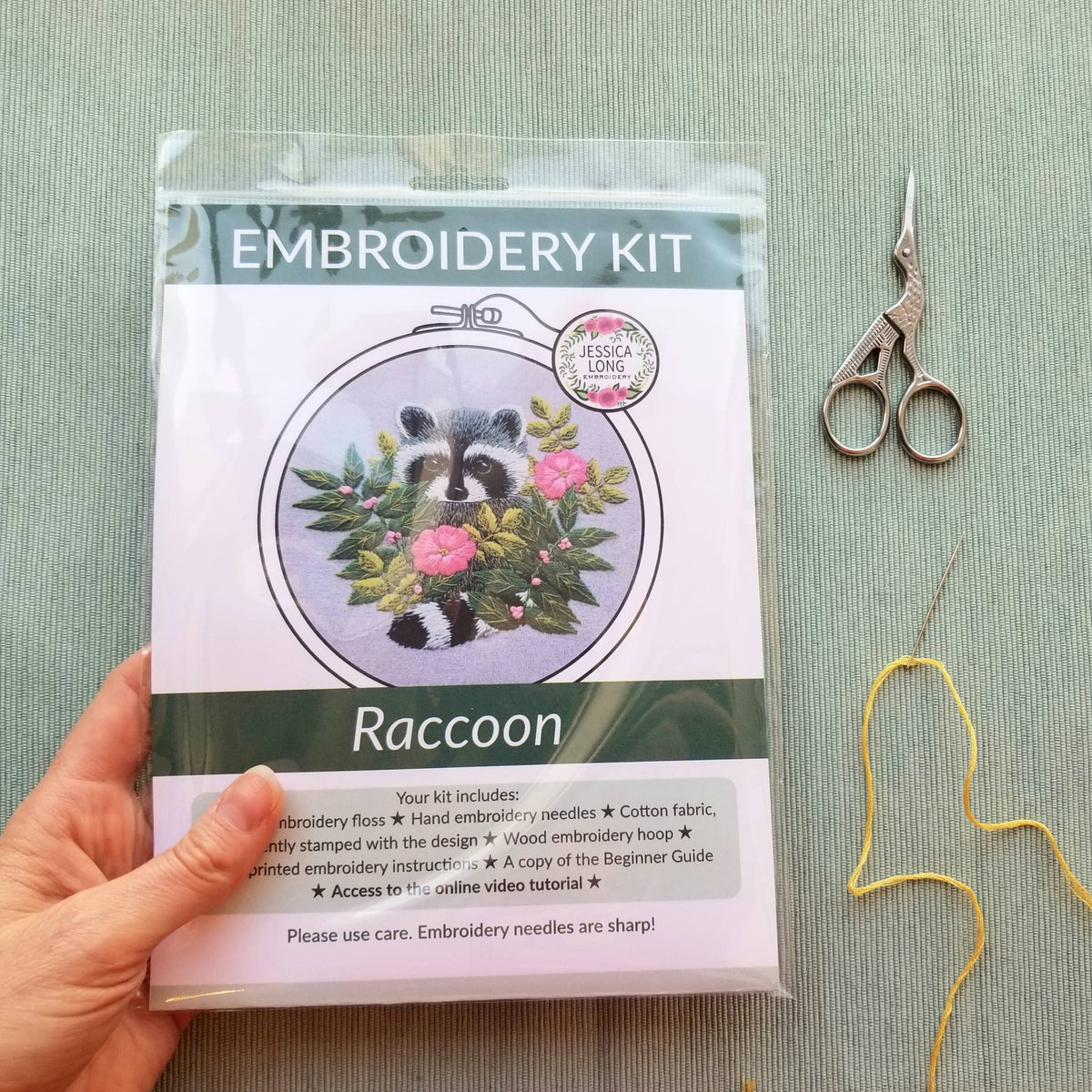 Jessica Long Embroidery Raccoon hand embroidery kit