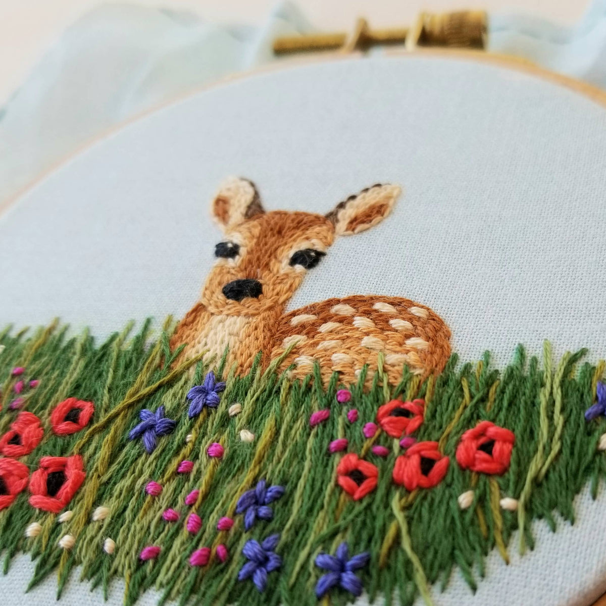 Jessica Long Embroidery Wildflower Fawn Beginner Needlepoint Kit