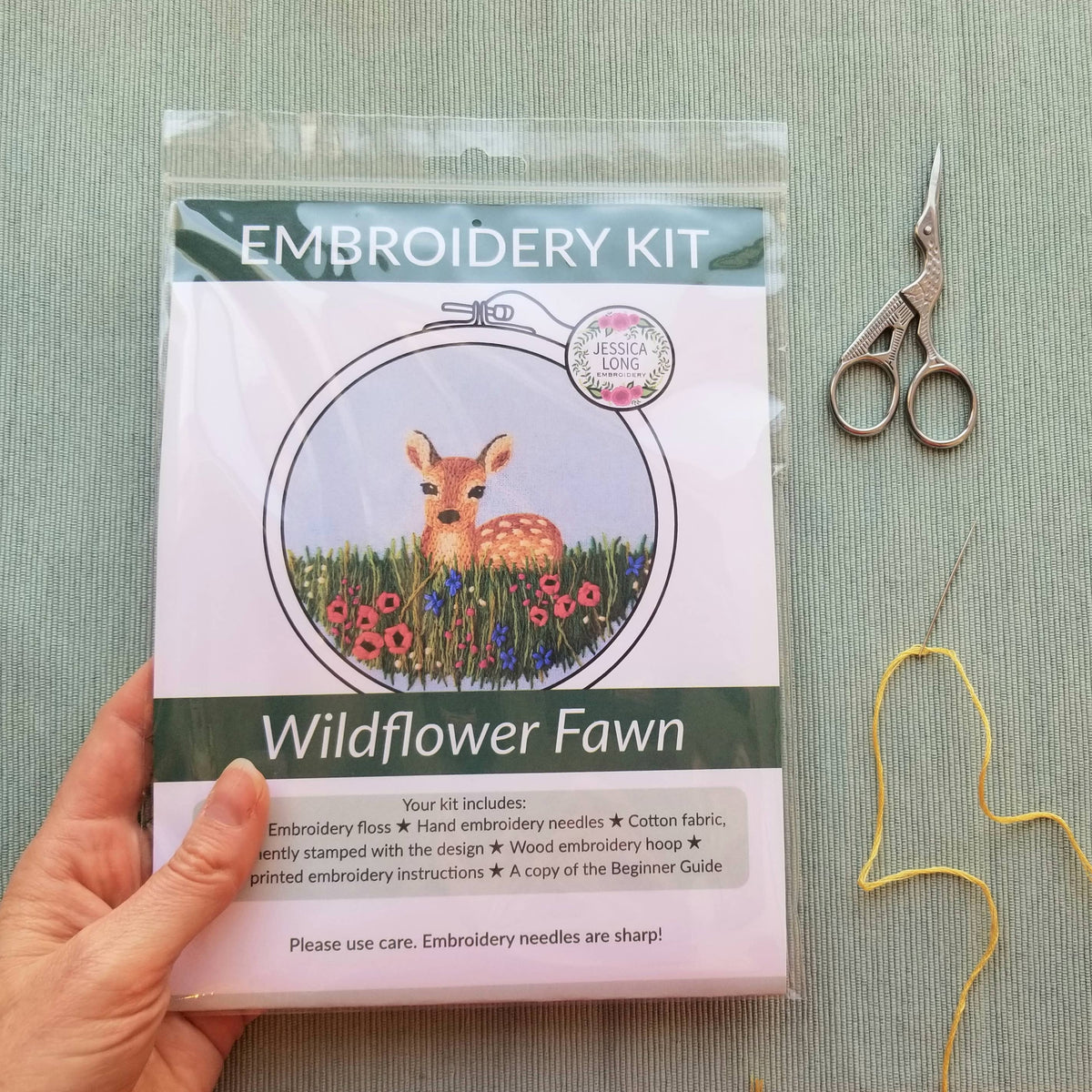 Jessica Long Embroidery Wildflower Fawn Beginner Needlepoint Kit