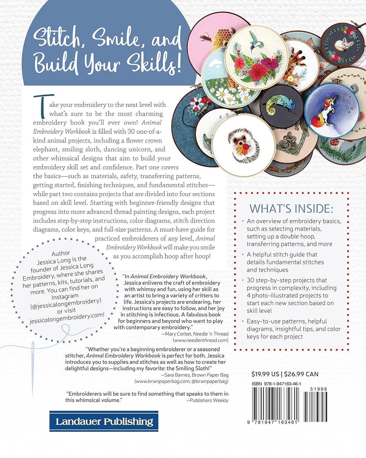 Jessica Long's Animal Embroidery Workbook - Step - by - Step Techniques (Paperback) - Shop at Persephone's Hearth