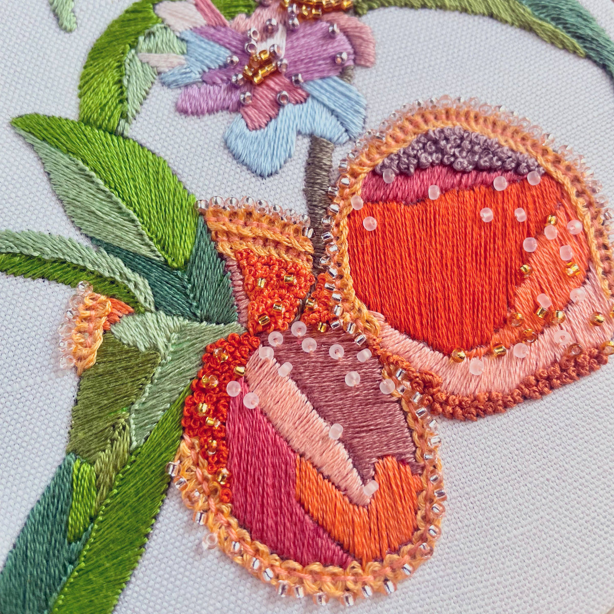Kate Wyatt Fine Art DIY Embroidery and Beadwork Kit - Peach Blossoms (5")