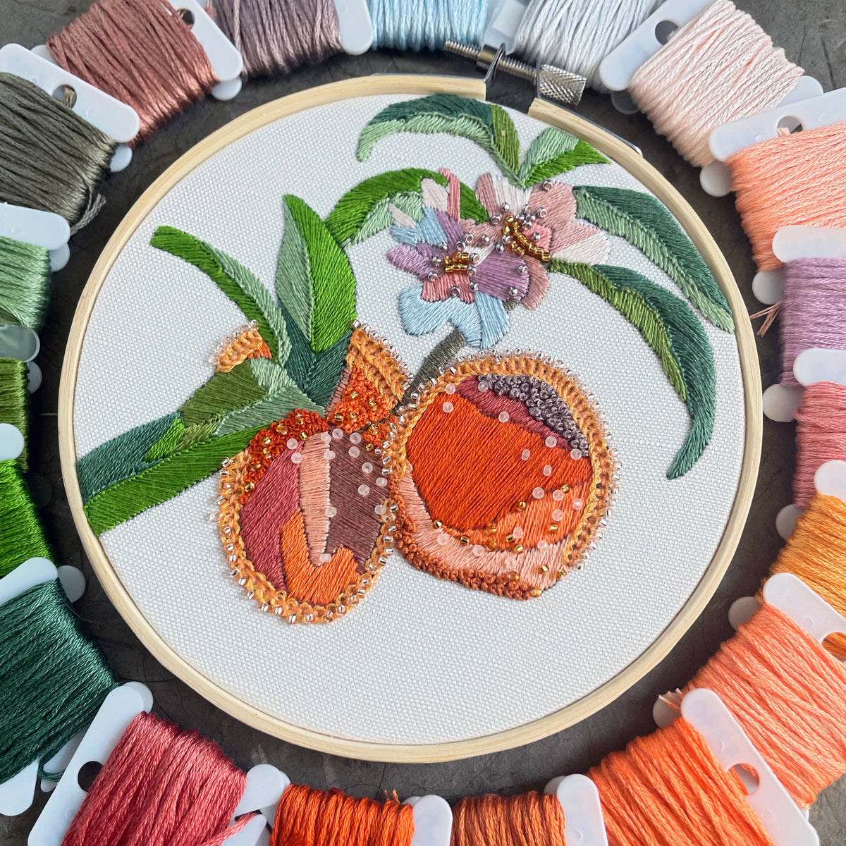 Kate Wyatt Fine Art DIY Embroidery and Beadwork Kit - Peach Blossoms (5")