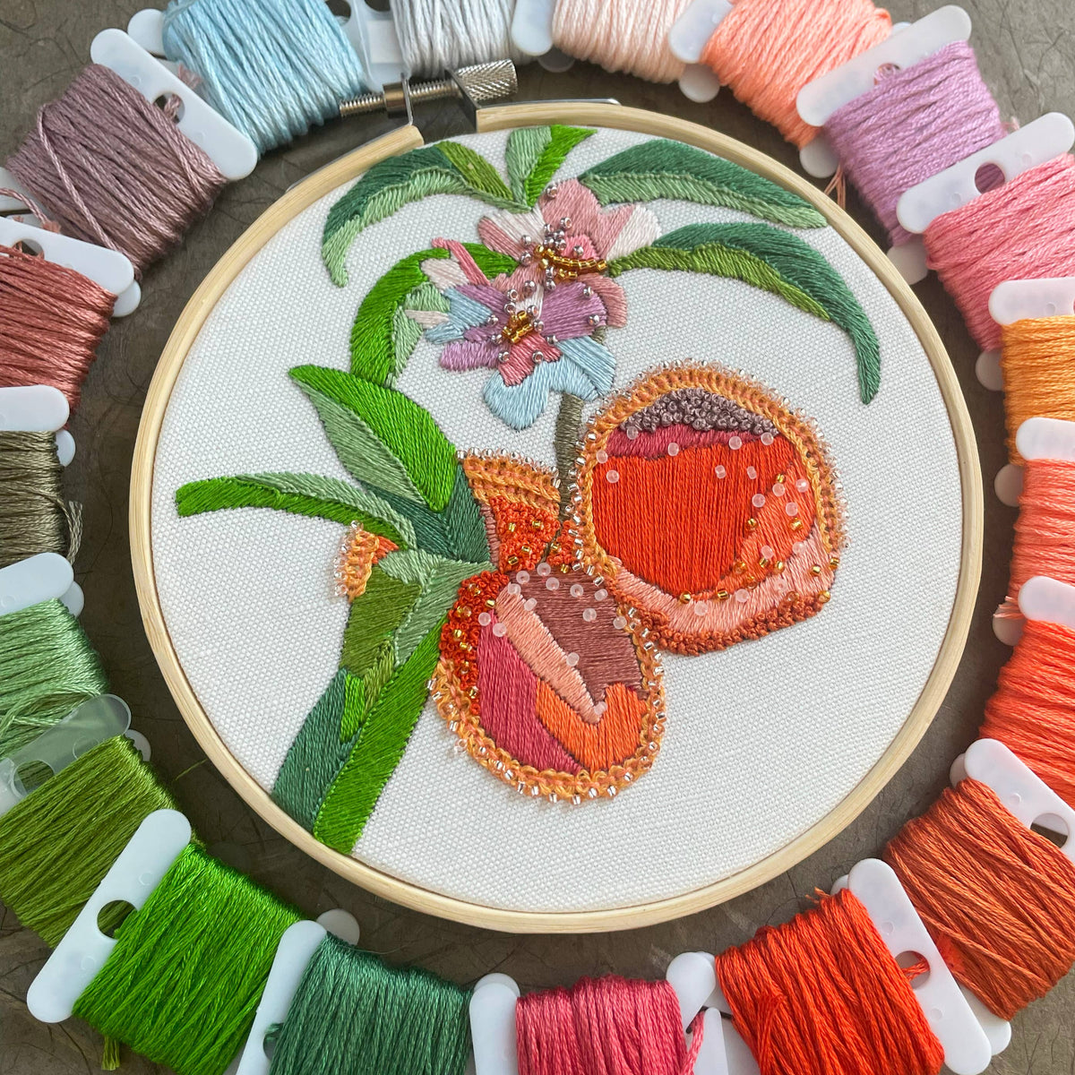 Kate Wyatt Fine Art DIY Embroidery and Beadwork Kit - Peach Blossoms (5")