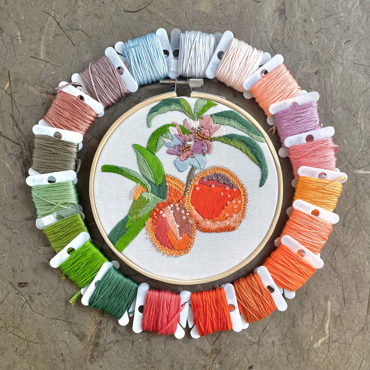 Kate Wyatt Fine Art DIY Embroidery and Beadwork Kit - Peach Blossoms (5")