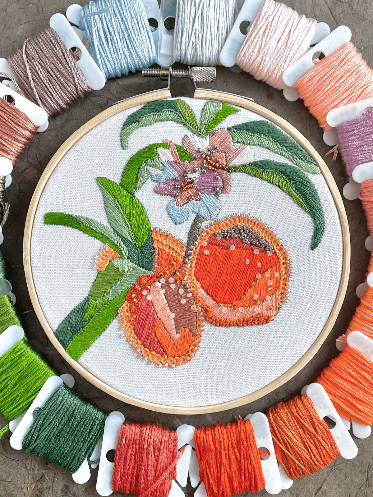 Kate Wyatt Fine Art Embroidery Kit 5" Beaded Peach Blossoms Embroidery Kit