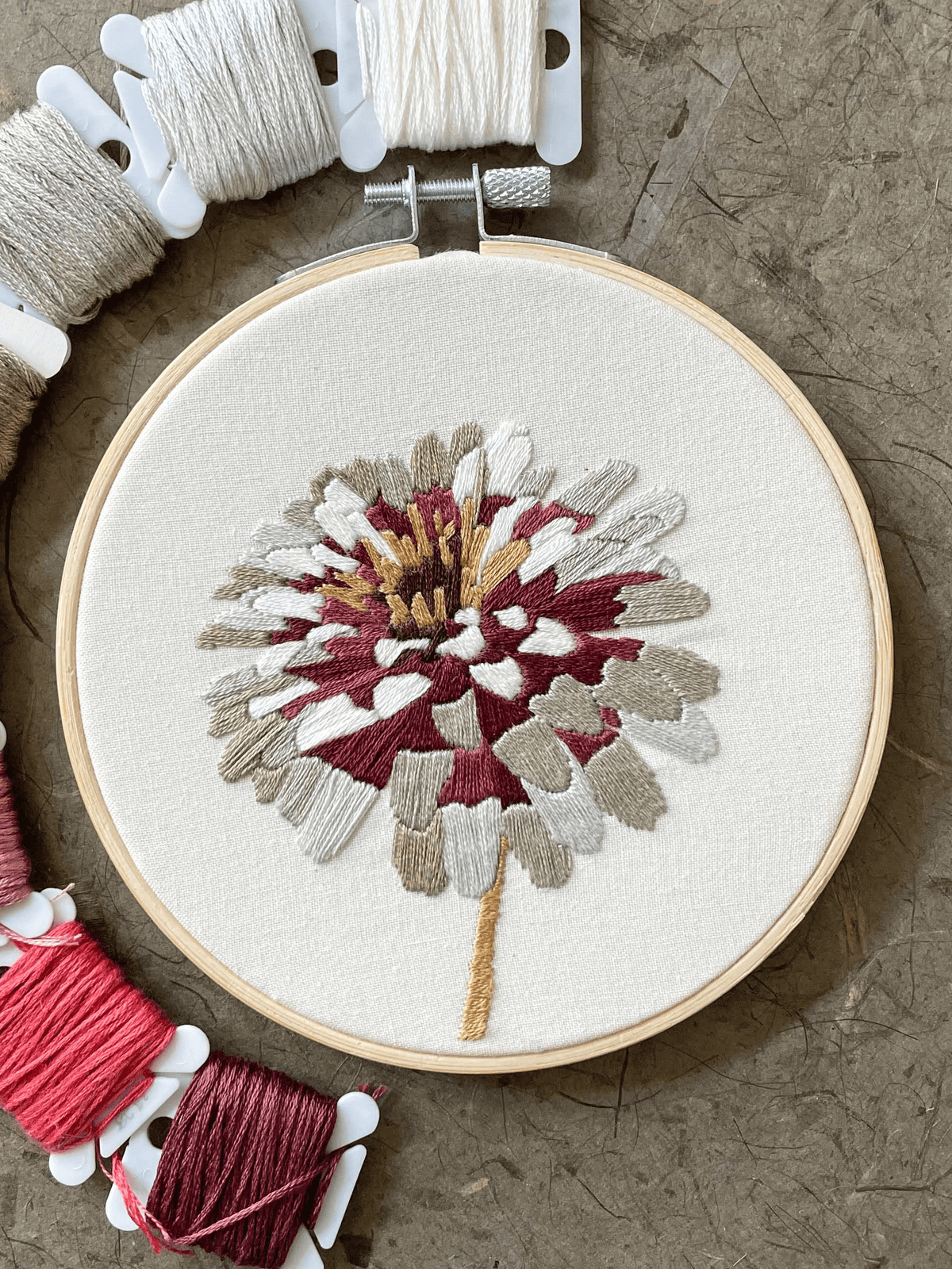 Kate Wyatt Fine Art Embroidery Kit 5" Beginner Zinnia No. 3 Embroidery Kit