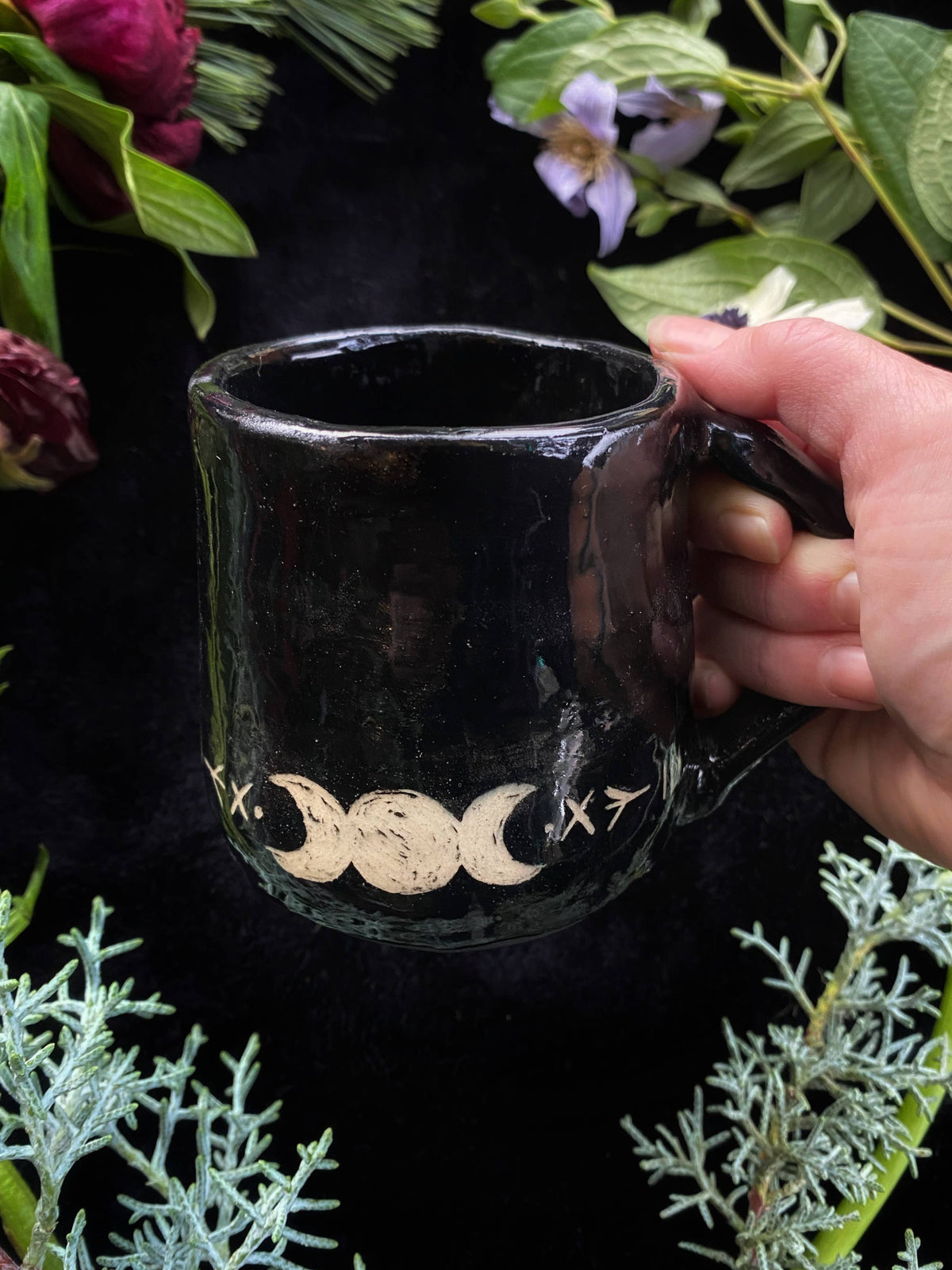 Keven Craft Rituals LLC Black, Triple Moon & Runic Dishes - Mugs & Cups: 10 oz Mug