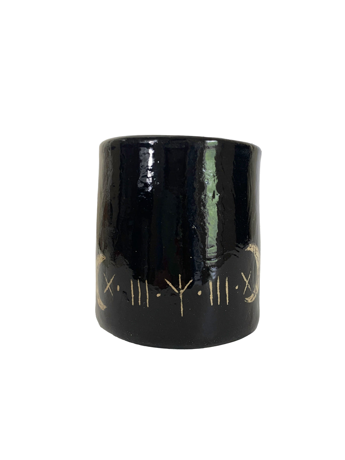 Keven Craft Rituals LLC Pottery Black Triple Moon Runic Mug, 10 oz