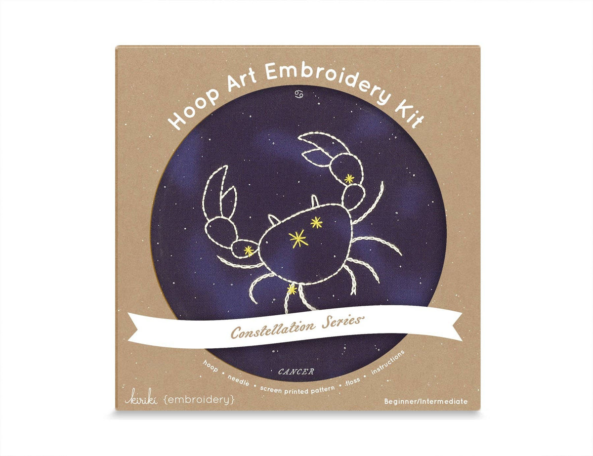 Kiriki Press Embroidery Kit 6" Beginner "Cancer" Zodiac Embroidery Kit