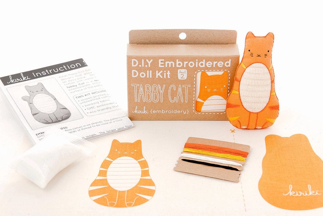 Kiriki Press Embroidery Kit Beginner "Tabby Cat" Embroidery Doll - FULL Starter Kit