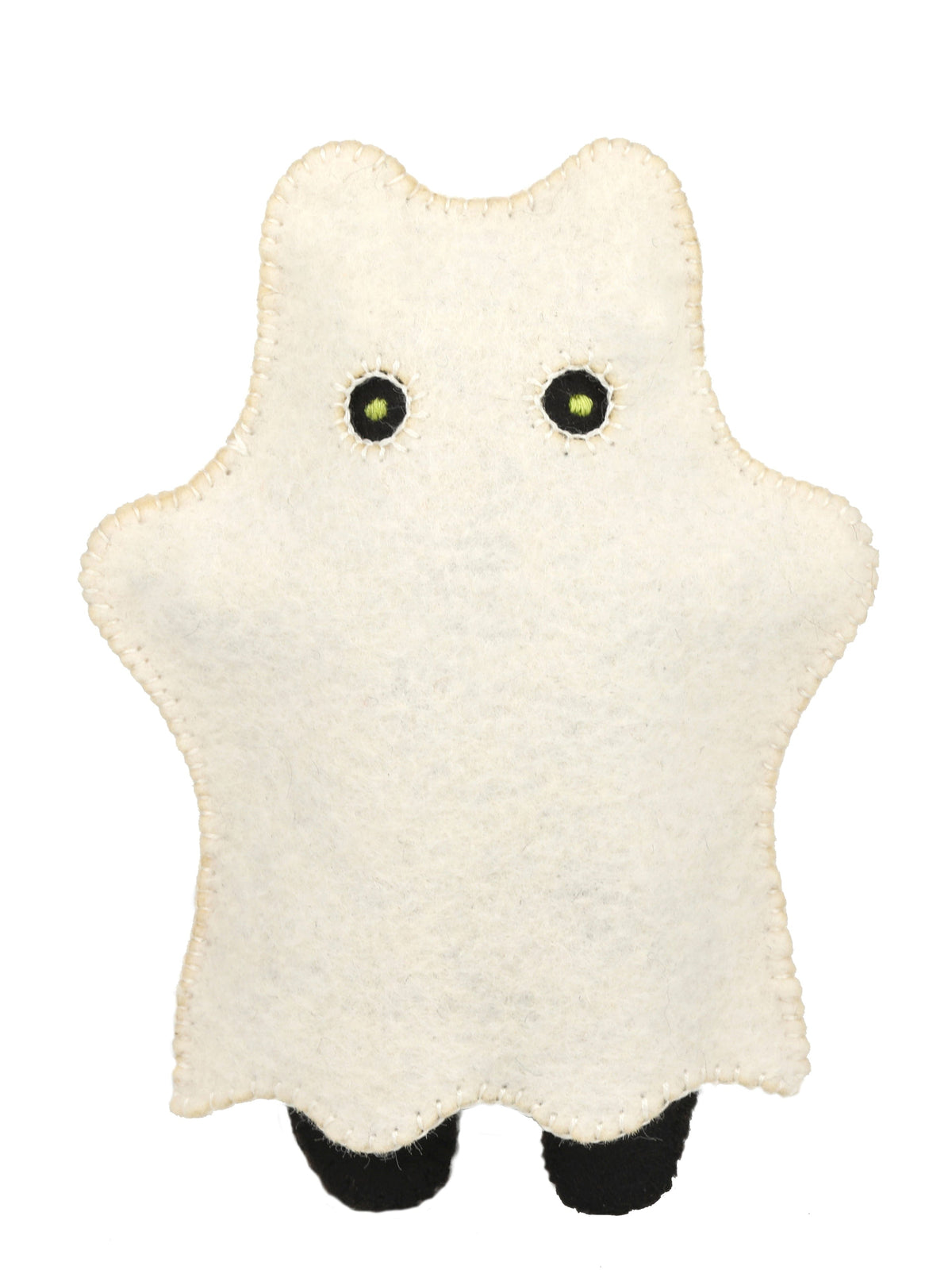 The *Limited Edition* Ghost Cat Embroidery & Felt Doll Kit by Kiriki Press features a small, white, ghost-shaped plush with black eyes and legs—ideal for doll making or as an adorable project for your embroidery kit.
