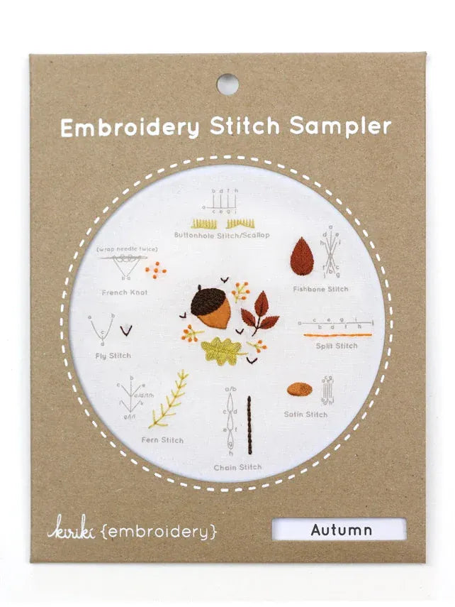 Kiriki Press Embroidery Kit *Pre-Order* 6" Beginner "Autumn" Embroidery Sampler