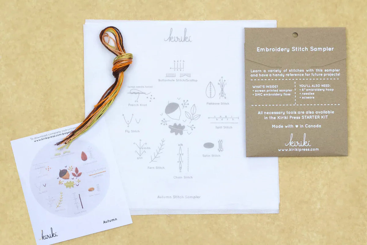 Kiriki Press Embroidery Kit *Pre-Order* 6" Beginner "Autumn" Embroidery Sampler