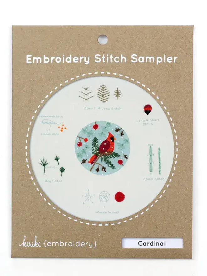 Kiriki Press Embroidery Kit *Pre-Order* 6" Beginner "Cardinal" Embroidery Sampler