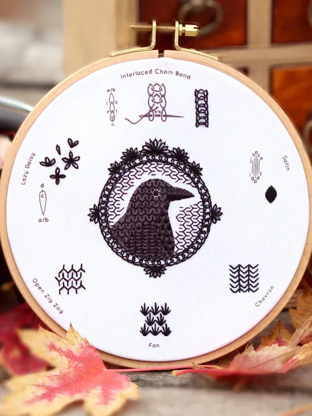 Kiriki Press Embroidery Kit *Pre-Order* 6" Beginner "Crow" Embroidery Sampler