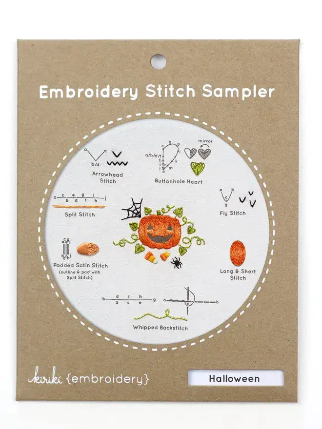 Kiriki Press Embroidery Kit *Pre-Order* 6" Beginner "Halloween" Embroidery Sampler