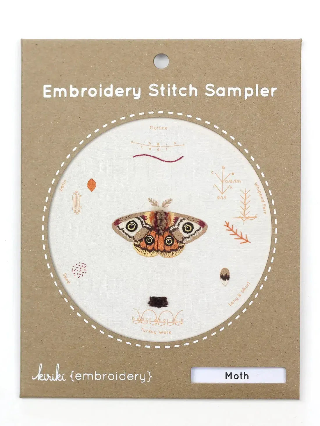 Kiriki Press Embroidery Kit *Pre-Order* 6" Beginner "Moth" Embroidery Sampler