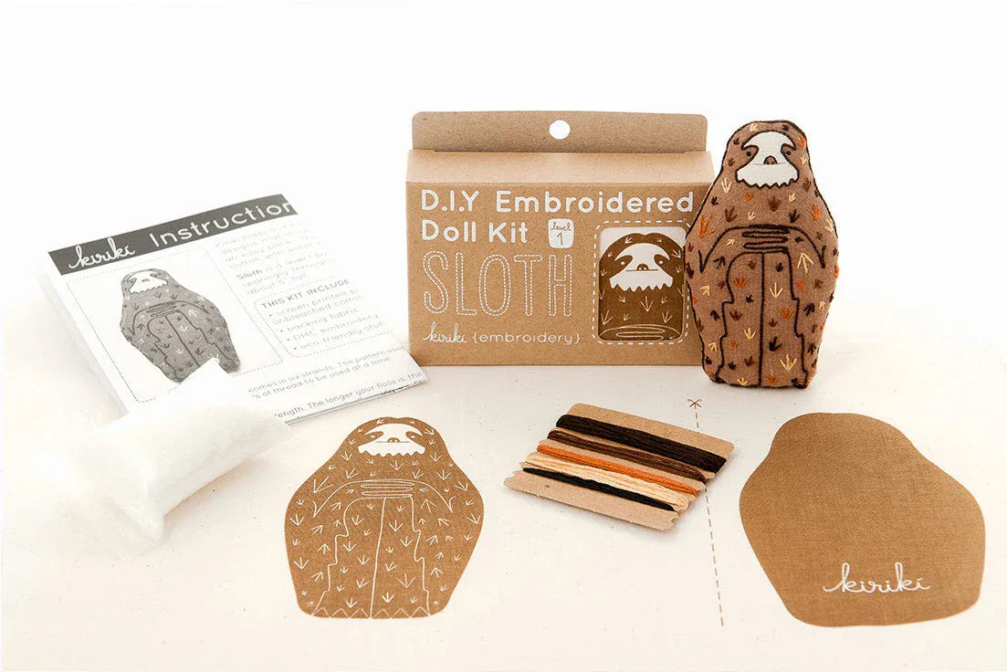 Kiriki Press Embroidery Kit *Pre-Order* Beginner "Sloth" Embroidery Doll Kit